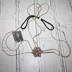 ✨ NWT Glass Beaded Head Wrap – Silver & Cream Elegant Sparkle · Handmade Feel ·